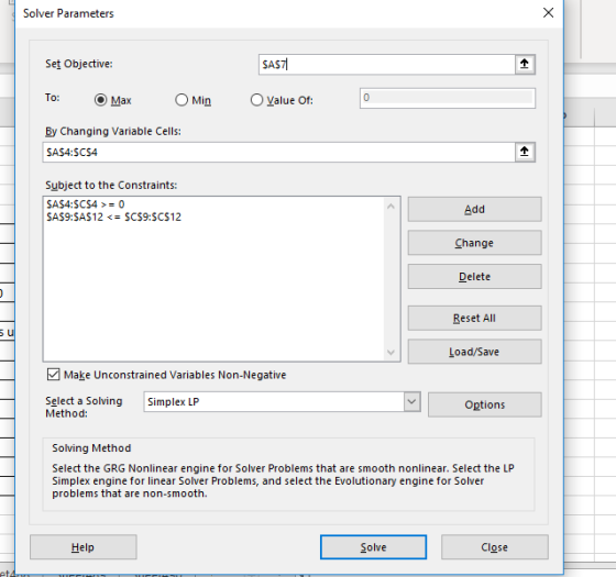 Solver Parameters Set Objective To: ⓔMax OMin。Value Of: By Changing aiable Cells: SAS기 SAS4:SCS4 Subject to the Constraints: