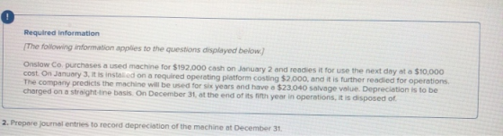 Required Information The following information applies to the questions displayed below.) Onslow Co. purchases a used machine