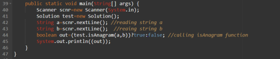 public static void main(String[] args) { Scanner scnr=new Scanner(System.in); Solution test=new solutions string_a=scr.nextLi