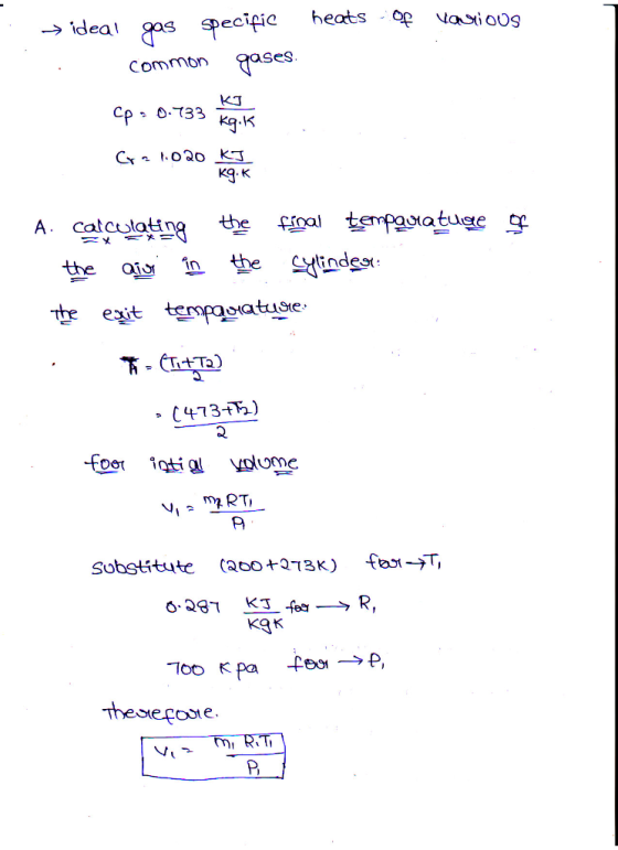 heats NOioUS dea gs pecific common ases Cp 0733 K.K C 020 KJ K.K Fnal tempaoatuge A Catculating the the ndear in the te eit t