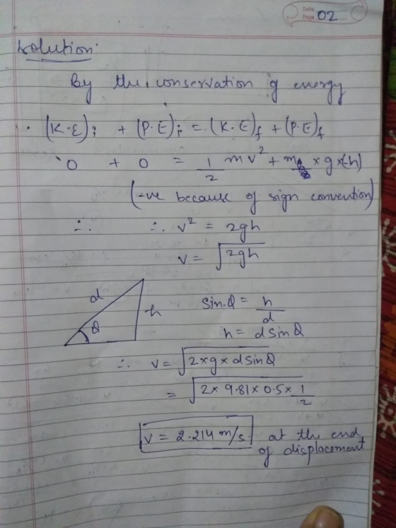 Page 02 solution - . 2 + mv by the conservation g energy K.E); + (p.e); -. k.c)f + (p.C) + maxgxth) ve because of sign conven