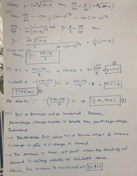 Giren, Then, Iso 130-9 p= dp da d (i sokol 130-14 5-9) dq Then, dp ds - 150+ I (130-25 -50 (130-qJ/ 3 da dp and da 7=P Then,
