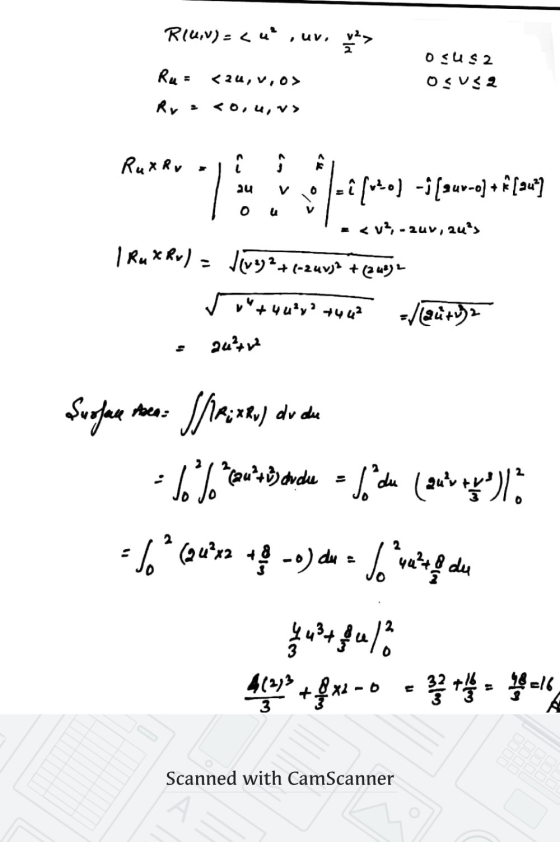 Run) = < u² Ru= osus2 Osus2 < 24, V,0> Rvs <0,4,v> RuXRv ܕܝ -i[uo] -1 (suv-o) + f [ 249) = <v?, -2uv, 24s | RuXRv) = (22) ²+