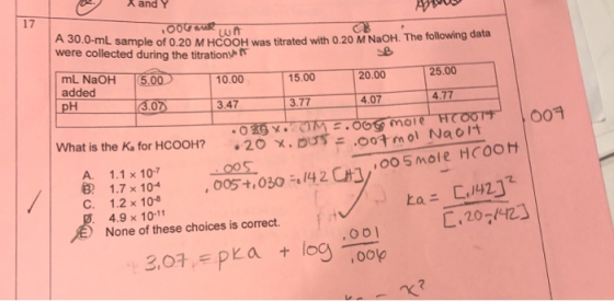 X and Y ,000 wu A 30.0-ml sample of 0.20 M HCOOH was titrated with 0.20 M NaOH. The following data were collected during the