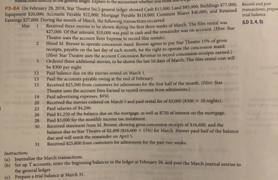 Record and post transactions, prepa trial balance. (LO 3,4,5) transactions directly in the general ledger. Explain to the acc