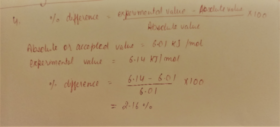 value - Absolute value x 100 I 4 % difference - experimental value - Absolute value Absolute value Absolute or accepted value