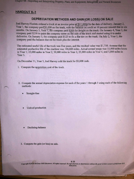 Chapter 08 - Reporting and Interpreting Property, Plant, and Equipment; Intangible, and Natural Resources HANDOUT 8-1 DEPRECI