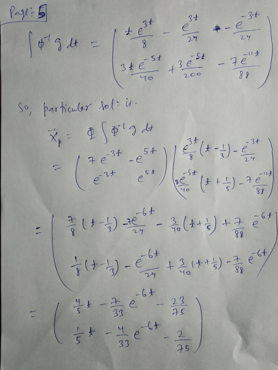 -3t 3t Page : 5 ( 67 get 3t e е 24 24 8 -57 1e 5t 3té Yo +3é 200 So, particuler sol is. & Solgdt Xp 3t -3t e (t-1)- 5t 6-3t 8