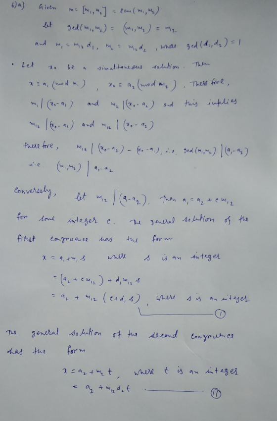 6)a) iven ut 9nd whar ged (41,d,) - 1 Let Then simultaneous 4alahm 2a, (uod Thers fore M2 1 tuis inplies and there fore, 4,-a