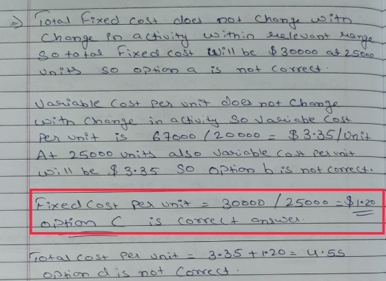 Total Fixed cost does not change with Change in activity within relevant lange so to tal fixed cost will be $30000 at 2500 un