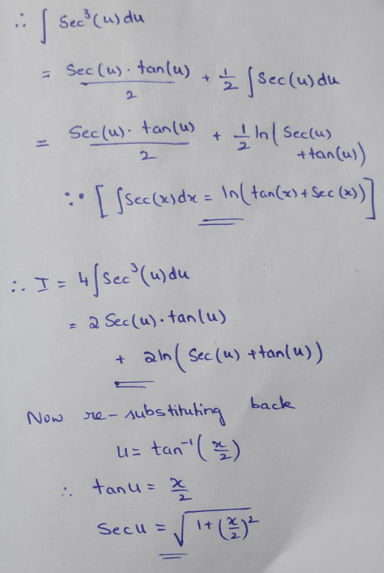 Sec (u) du - Sec (us. tan(u) + £ 1 sec (u du - Sec(u) tan(us + - ln ( Sectus •[ [sec (x) dx = ln( tan(25+Sec (2))] 2 + tan (u