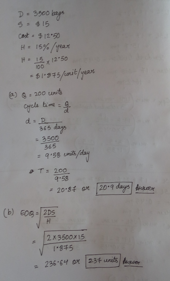 D 3500 2s H15 12 50 100 = $ 1,タチ5 /unit/year 365 days 75 = 9,59 units/d q.58 - 3500 365 2 x 3500x15 l 875