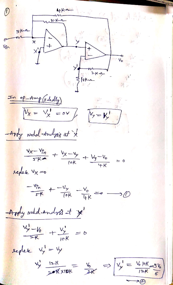 4K wok- 5k- na Slokar In op-Amp (Edelly) x = Vy = or] Apply nodol-Andysis at t = ) Vx-vin skati + Vy-Vy of Vyvo to 4K replete