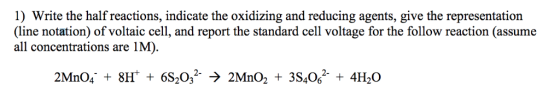 1) Write the half reactions, indicate the oxidizing and reducing agents, give the representation (line notation) of voltaic c