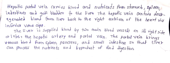 Hepotic portdl vein carmies blood and nudrients much Spl ech, inHeslines an3 gal budder to the livex The hepafic vein con toi