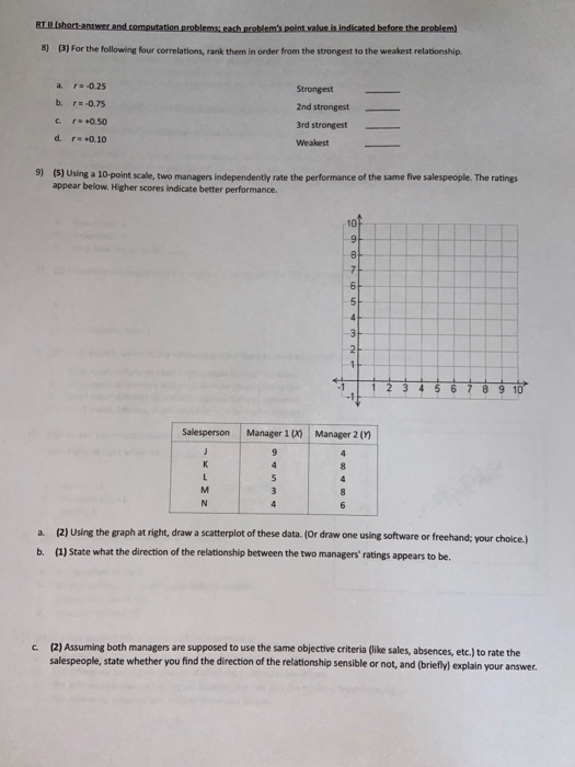 BT IL short answer and computation problems, each problems point value is indicated before the problema 8) (3) For the follo