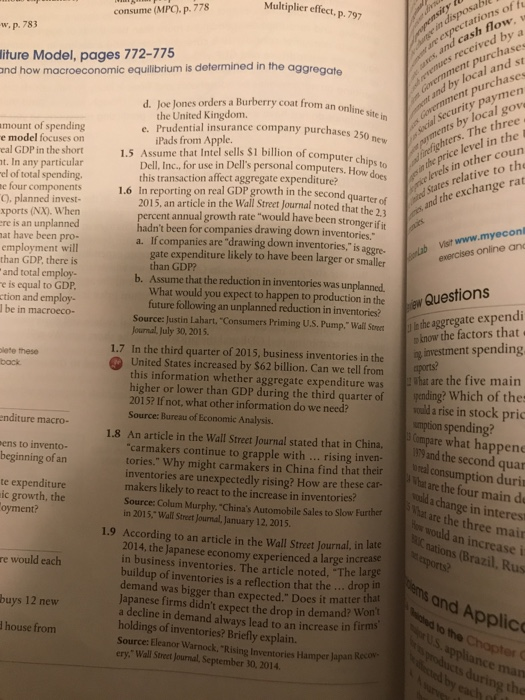 consume (MPO). p. 778 Multiplier effect. p. 797 w.p.783 iyosaba diture Model, pages 772-775 and how macroeconomic equilibrium