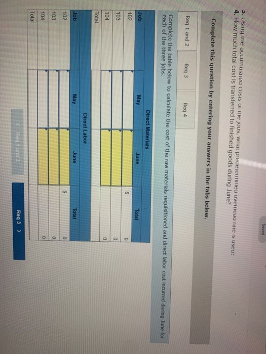 Saved 3. Using ule accumulateu COSES OI JOUS, Wilat predetetueu uvemediate is useu: 4. How much total cost is transferred to