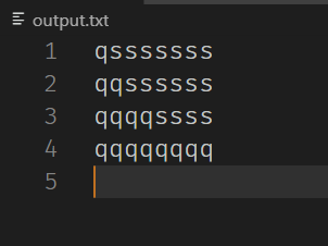 output.txt 1 qsssssss 7 UD Ssssssbb ssssbbbb bbbbbbbb