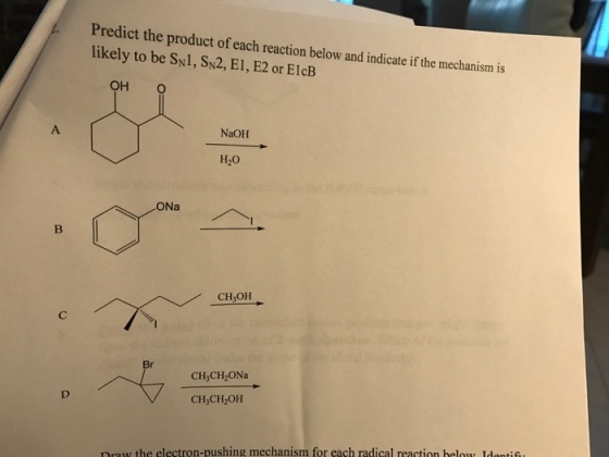 Predict the product of each reaction below and ind