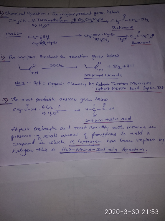 IX Chemical Reaction. The majour product given below CH₂CN 1 Tetrahydeo furan & CH₂ CH₂ Mg Br CH₂ - C - CH₂ - CH3 2) H₃O+ But