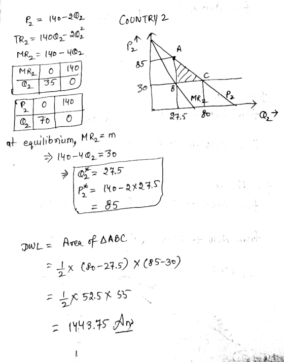 COUNTRY 2 - P2 = 140-202 TR2 = 1400,- 203 MR₂ = 140 - 402 TMR2 o 140 / MRE eo 140 tiro 97.5 soba NOK at equilibrium, MR23 m =