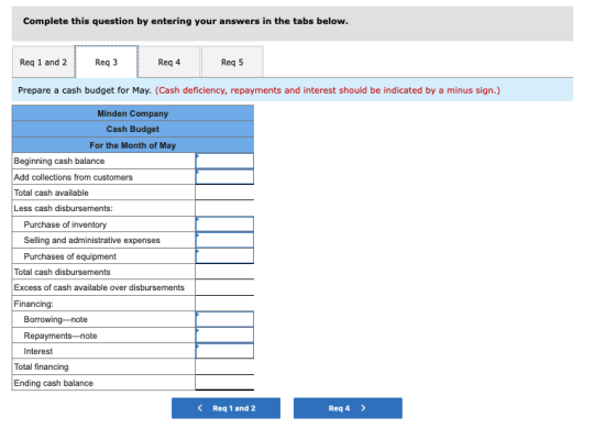 Complete this question by entering your answers in the tabs below. Reg 1 and 2 Reg 3 Reg 4 Reg 5 Prepare a cash budget for Ma