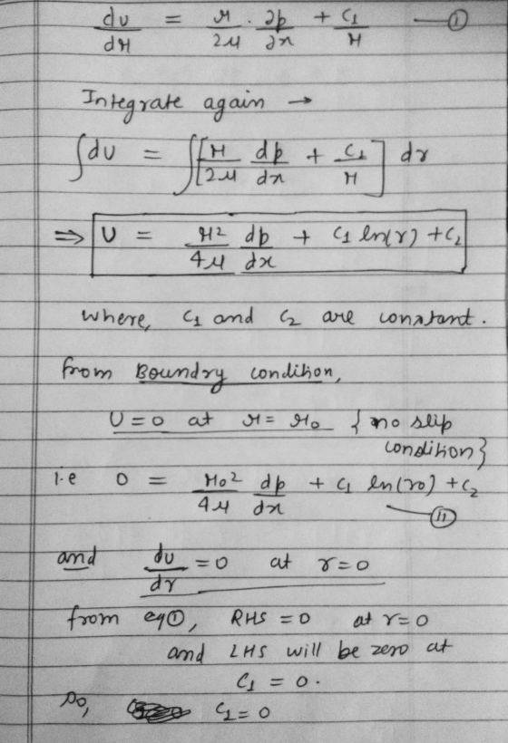 24 in Integrate again → jau = ffre dhe te dy >U = te db + c lmy] +G 44 da where 4 and ce are constant. nom 10 7 from Boundry