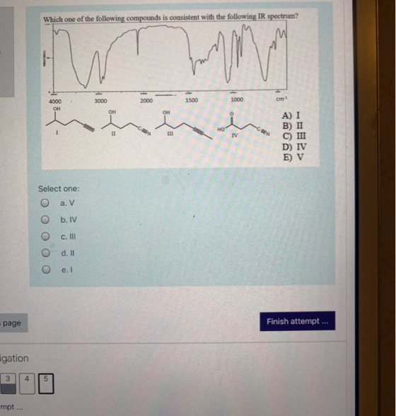 Which one of the following compounds is consistent with the following IR spectrum? کے 3000 4000 8 2000 A) I B) II C) III D) I
