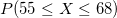 \small P(55 \leq X \leq 68)