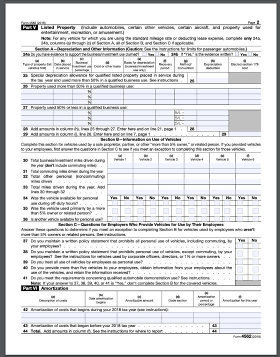 Form 4562 (2018) Page 2 Part V Listed Property (Include automobiles, certain other vehicles, certain aircraft, and property u