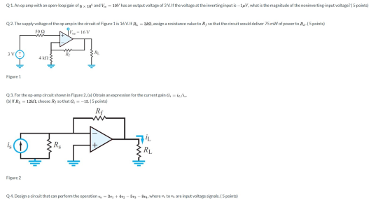 Q 1. An op amp with an open-loop gain of 6 x 105 and Vcc = 10V has an output voltage of 3 V. If the voltage at the inverting