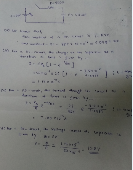 0.1 = 0.0487 Ste. as a h) For α Re-creurt, the charge an capa e/hr function ot time is given byー 2 1-13 10-3 C. me rs 261-12