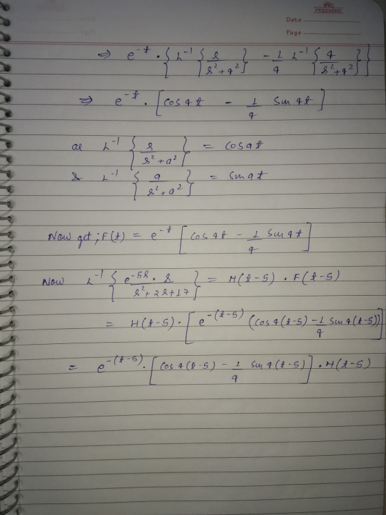 FREEMIND Date Page + hlse 1615 4 1 8² +92) 2 2 8² +9 4 t [cos 4t Sumat L 9 서 - Cosat - S s² + a² 2. I s²r92 L smat + Now get