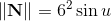 \|\mathbf N\| = 6^2\sin u