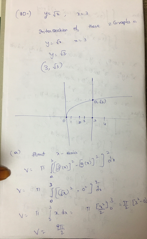 (106) y=&a , x=3 2 Graphs is these Intersection of y = 8 Y = B. eu (3, 13) (در 0 2 2. u (a) About a- axis b m] - [ 0 ] ] de V