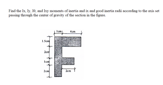 Find the Ix, Iy, 10, and Ixy moments of inertia and ix and good inertia radii according to the axis set passing through the c