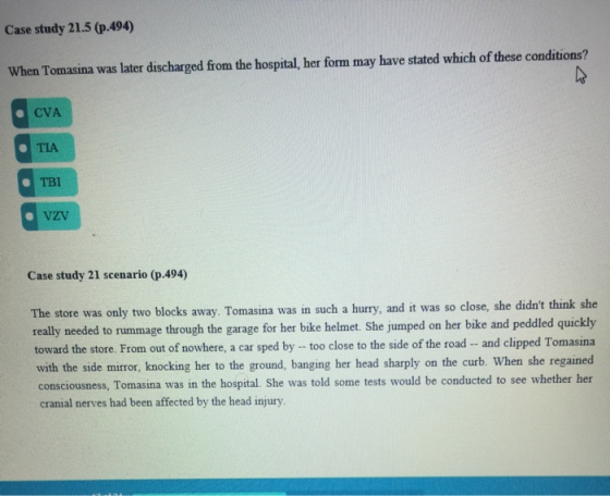 Case study 21.5 (p.494) When Tomasina was later discharged from the hospital, her form may have stated which of these conditi