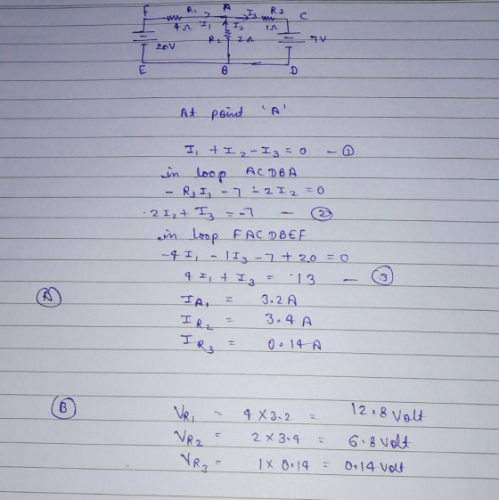 R3 2 W Ri7 Bu c An I 1 I in Rza - f. 20V BD at point A I & I - I 3 = 0 - 0 - м Коор Ас ТВА - R₂ Iz - 7 - 2 I 2=0 21₂ + Iz =