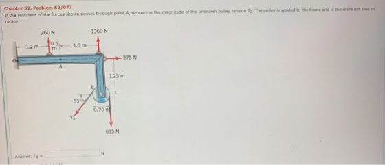 Chapter S2, Problem S2/077 If the resultant of the forces shown passes through point A, determine the magnitude of the unknow