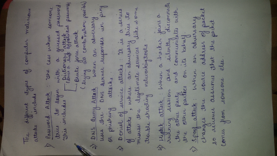 The attacbs unclude Pass wed Attack : 、he case when serruou าว enau attrark lanes a drag: odpo Brute fore attack DNS Qsy Atta