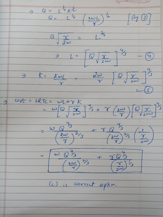 [o he] & From E D To ar me fol e cost = CRTC = Whirk WIN Twoya + 8Q (c) is correct option.