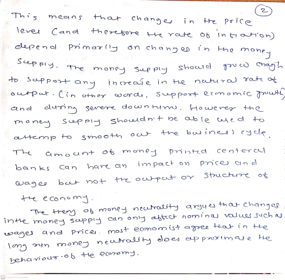 2 This means that money cepply. The and to changes in the price level Cand therefore the rate of intation) depend primarily o