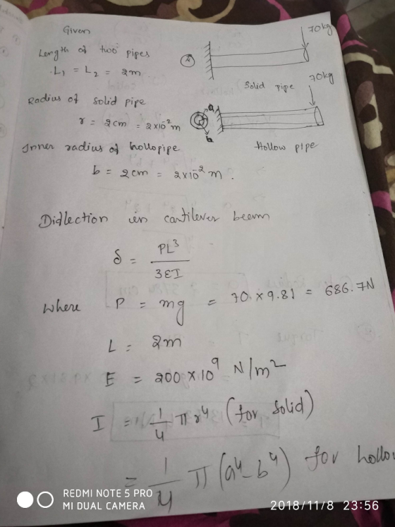 Given Solid Te Radius 어 Solid pire hollow pipe- PL3 RE DMI NOTE 5 PRO MI DUAL CAMERA 2018/1178 23:56