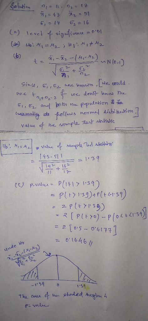 Solution n = 11, D₂ = 17 n = 43 = 51 6 = 14 52 = 16 (a) level of significance = 0.01 (-) Ho! 4 = 42 ; Hiritu2 (6) tax-X2 -14