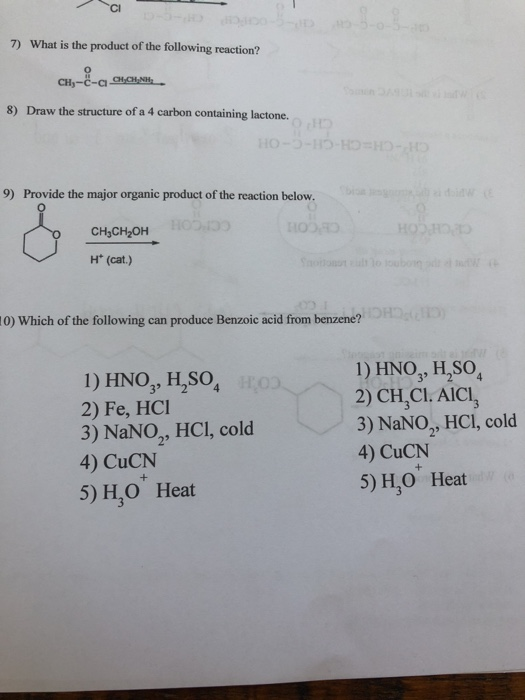 5-80 4.4 7) What is the product of the following reaction? CHy-C-aa,CH-N 8) Draw the structure of a 4 carbon containing lacto
