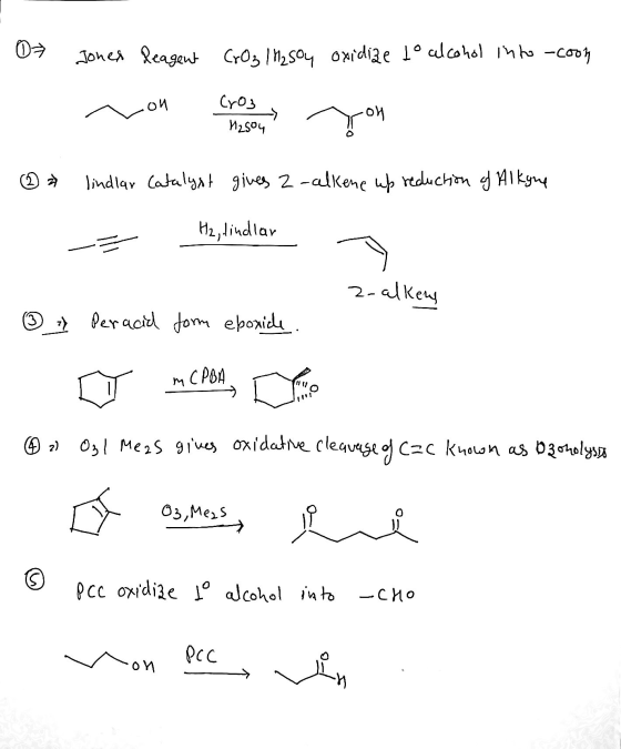 0 Jones Reagent CrO₂ 112504 oxidize to alcohol into -coon o certo you ♡ » lindlar Catalyst gives 2 -alkene up reduction of Al