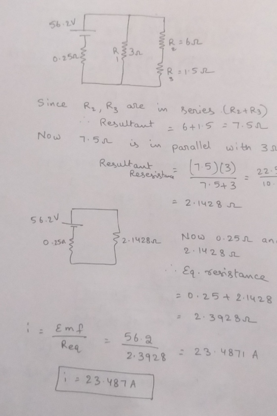 56 2V R33n o 25n Since Rz , R ase un genie亼.CR2+R3 Resultant6+17.sn Now ㄱ.5/L usun pan allel with 31 Resultan 7.5 22.5 7.54 3