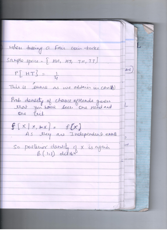 when tossing a fair wen twice sample space - { HH, HT, TH, IT] P[ HT} = This is same as we obtain in case (b) Prob. density o