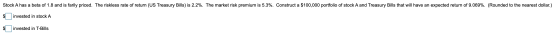 Stock A has a beta of 1.8 and is farily priced. The riskless rate of return (US Treasury Bills) is 2.2%. The market risk prem